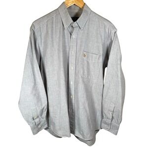 Polo Ralph Lauren Men's Medium Button Down Shirt Long‎ Sleeve Cotton Gray Pony